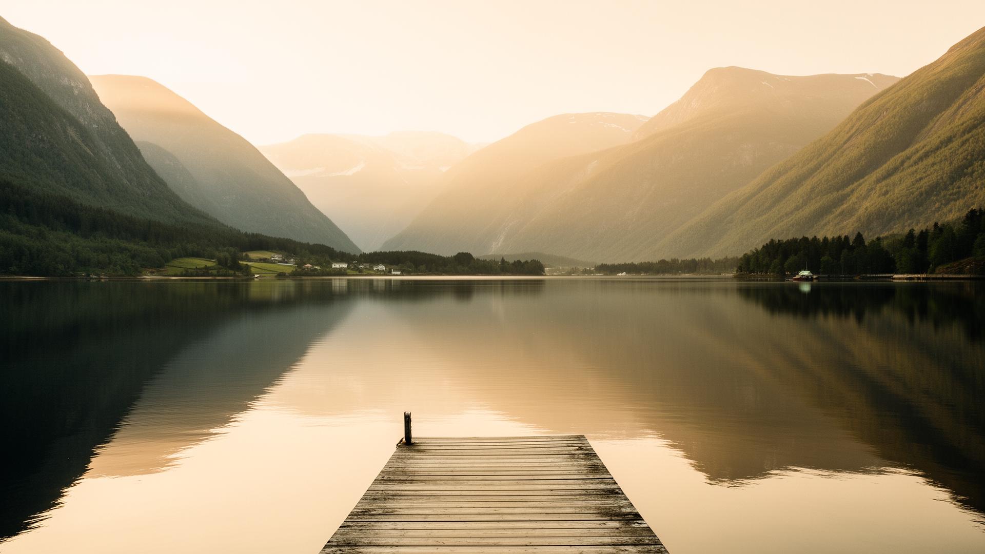 Norsk fjord ved gylne timer